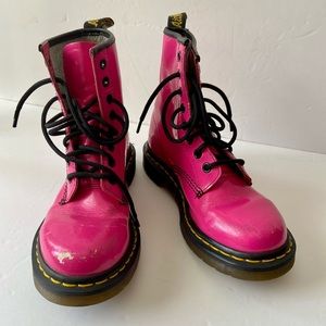 DR. MARTENS Hot Pink Patent Leather Lace-up Boots